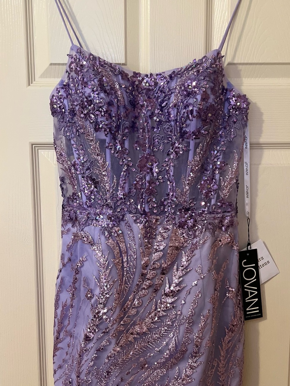 Jovani 21683A Lilac Beaded Spaghetti-Strap Dress